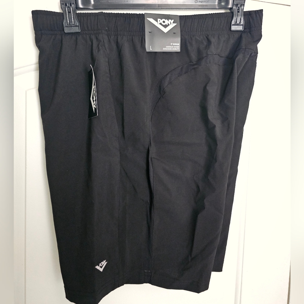 Men's Pony Athletic Shorts Woven Large Perforation Black 9 Inch Inseam